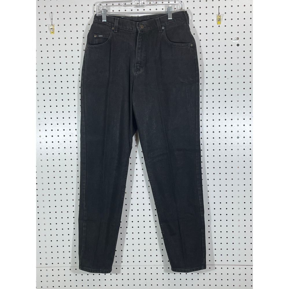 Lee Original Jeans Womens 12 M Black High Rise Tapered Leg 100% Cotton Denim